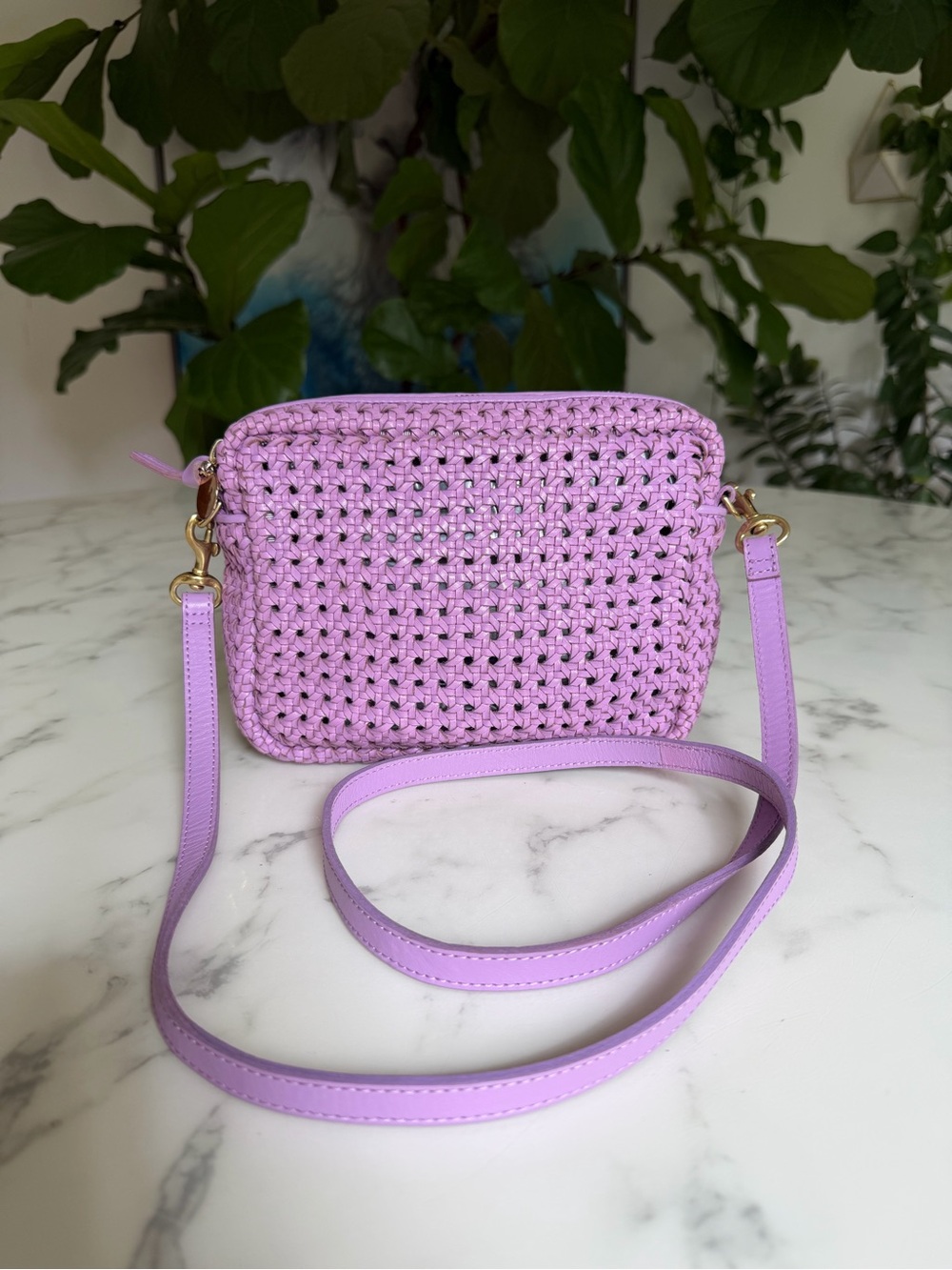 Clare V. Midi Sac Lilac Purple Rattan Leather Crossbody Bag